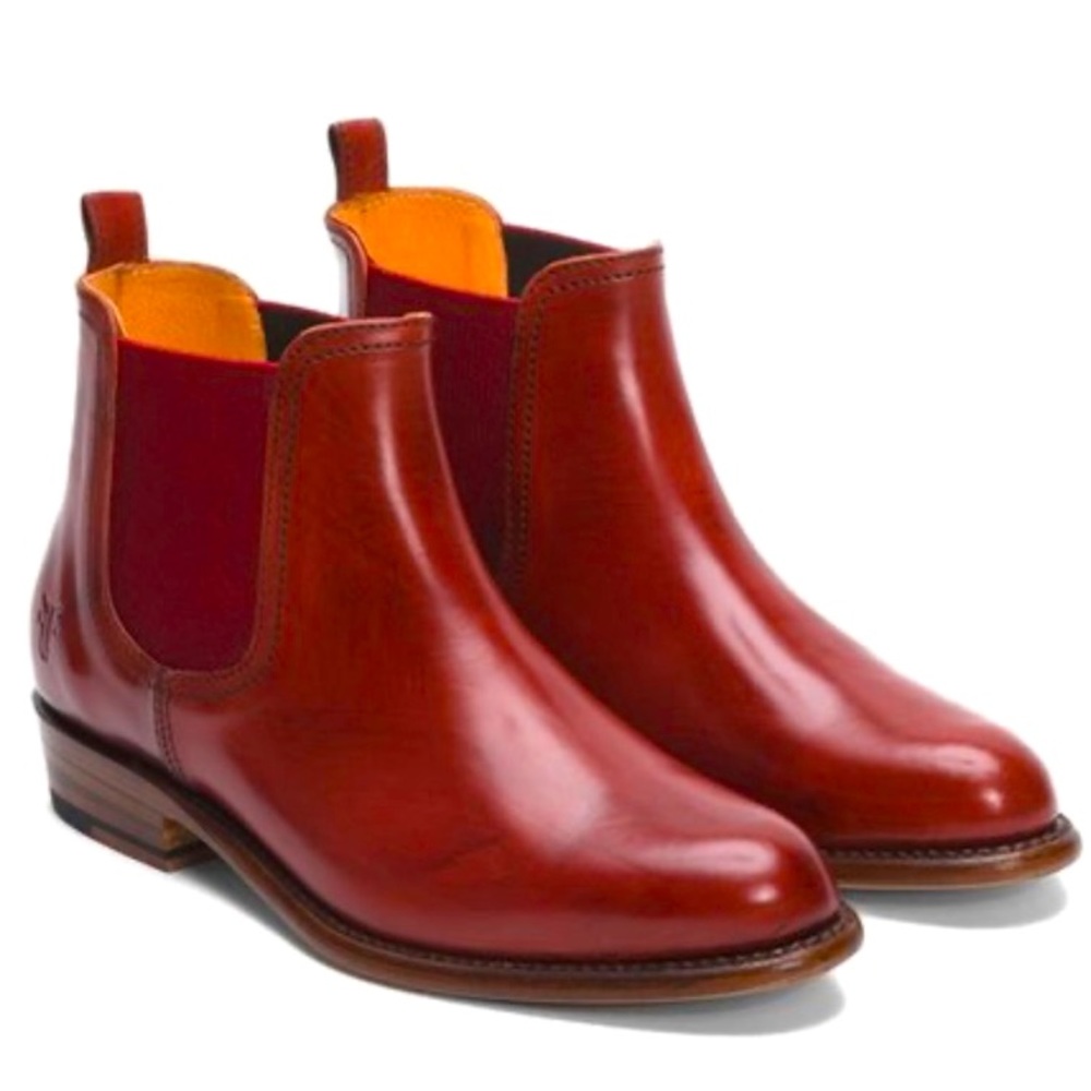 Frye Chelsea Boots in red. Size 8. Made in Spain.